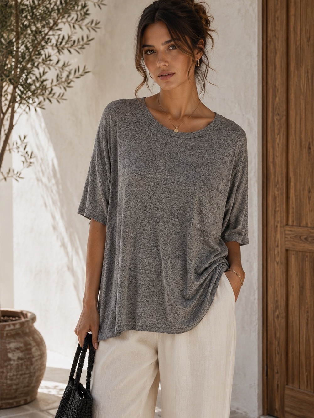For The Republic Oversized Heather Gray Knit Top 1X